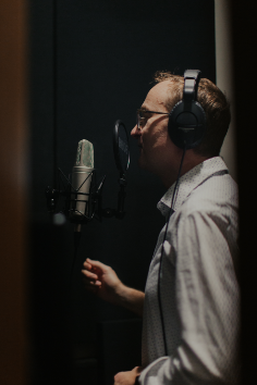 A voice over actor at work